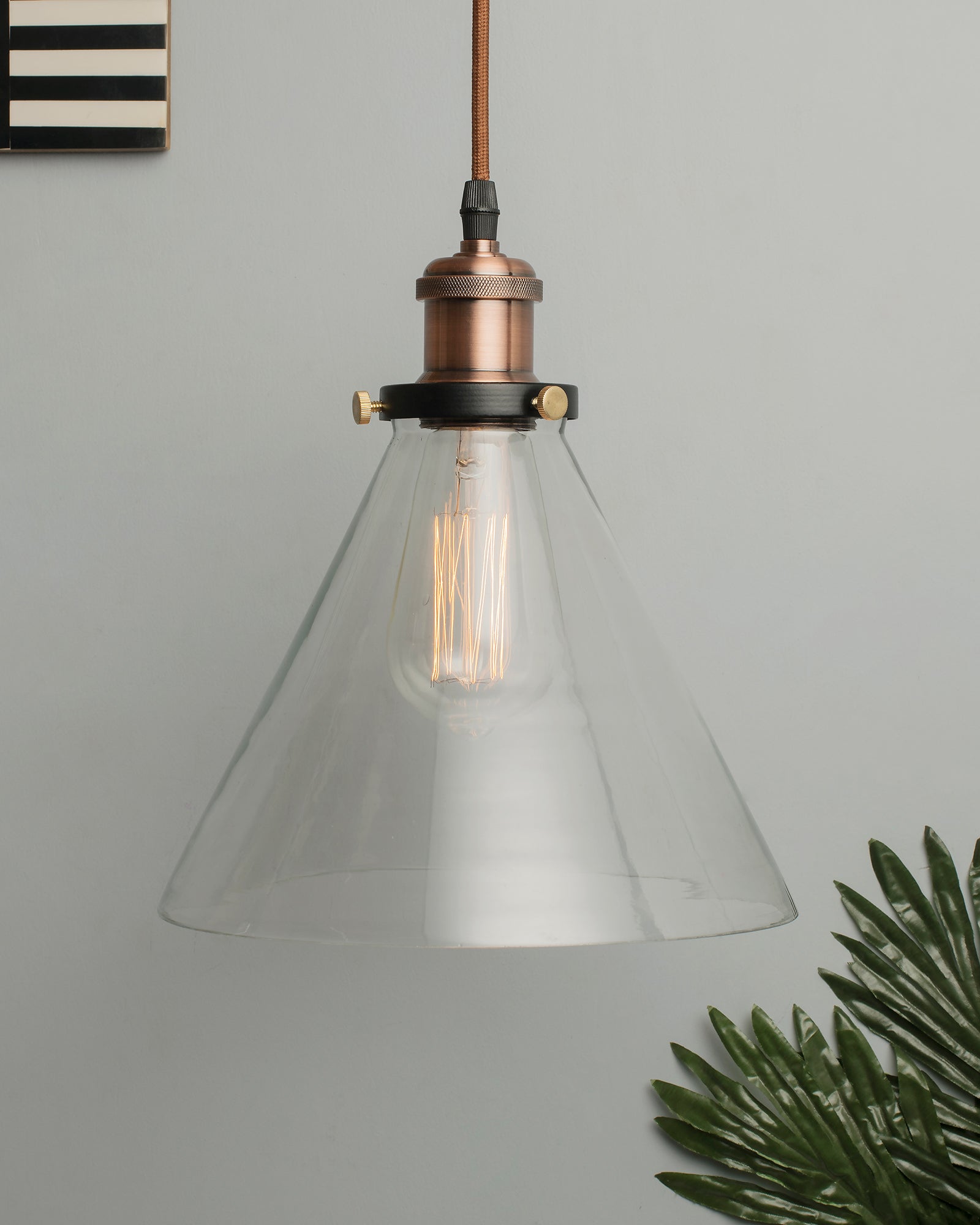 Homesake® Vintage Industrial Pendant Light, Clear Glass Shade, Cone Pendant Light, Antique Brass Finish, Retro Style Ceiling Lamp for Kitchen, Dining Room, Living Room, Bedroom (Rose Gold) (Cone)
