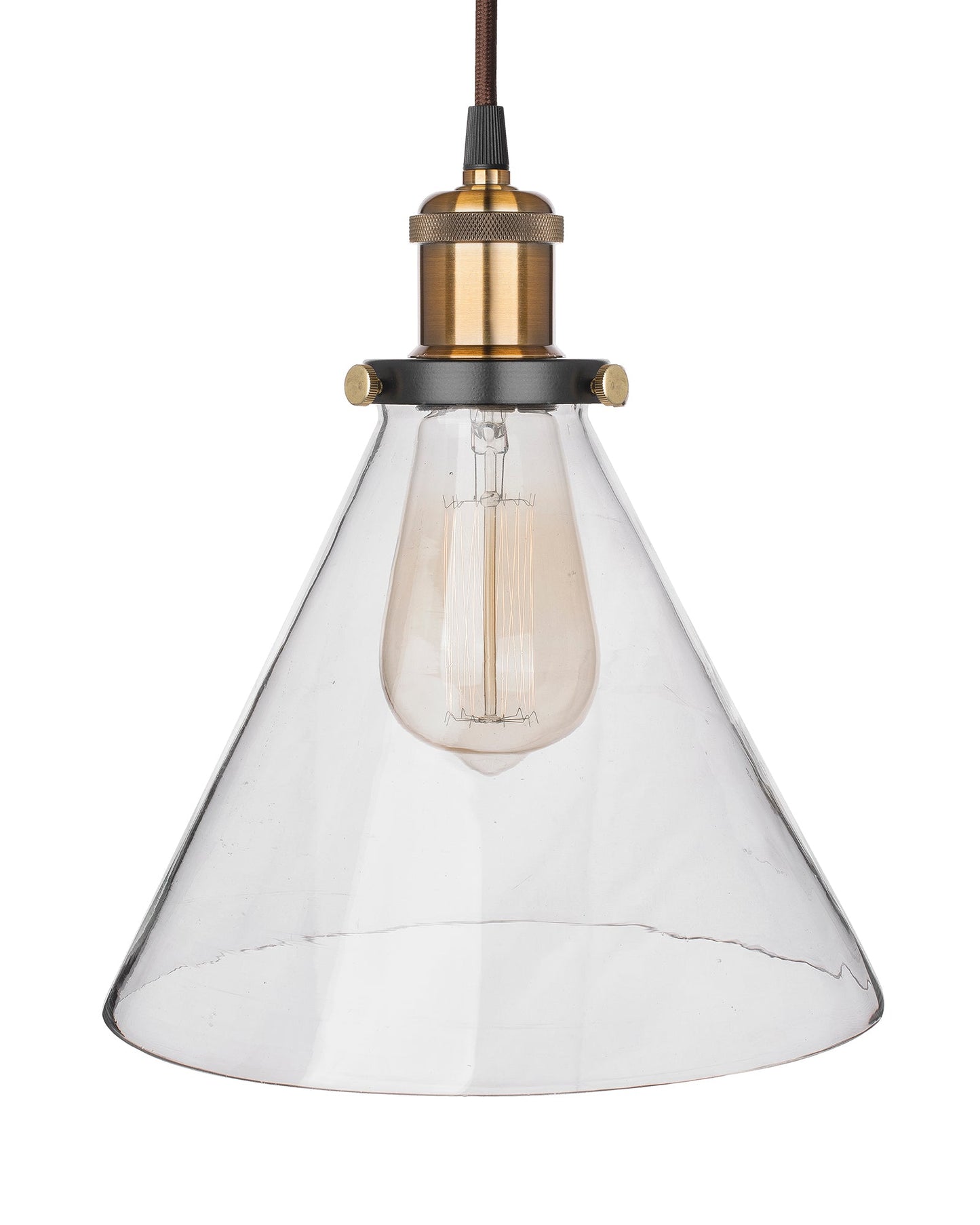 Homesake® Vintage Industrial Pendant Light, Clear Glass Shade, Cone Pendant Light, Antique Brass Finish, Retro Style Ceiling Lamp for Kitchen, Dining Room, Living Room, Bedroom (Rose Gold) (Cone)