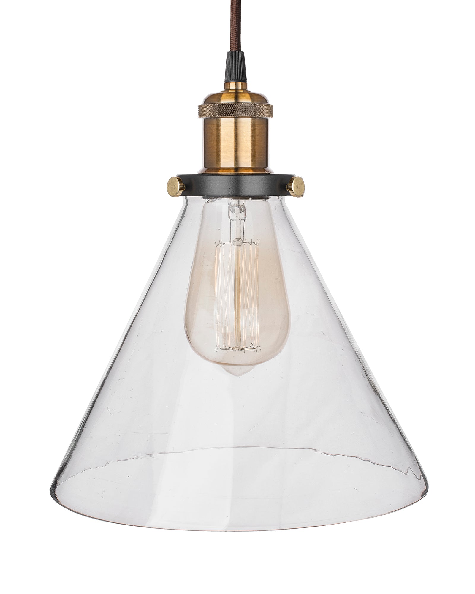 Homesake® Vintage Industrial Pendant Light, Clear Glass Shade, Cone Pendant Light, Antique Brass Finish, Retro Style Ceiling Lamp for Kitchen, Dining Room, Living Room, Bedroom (Rose Gold) (Cone)
