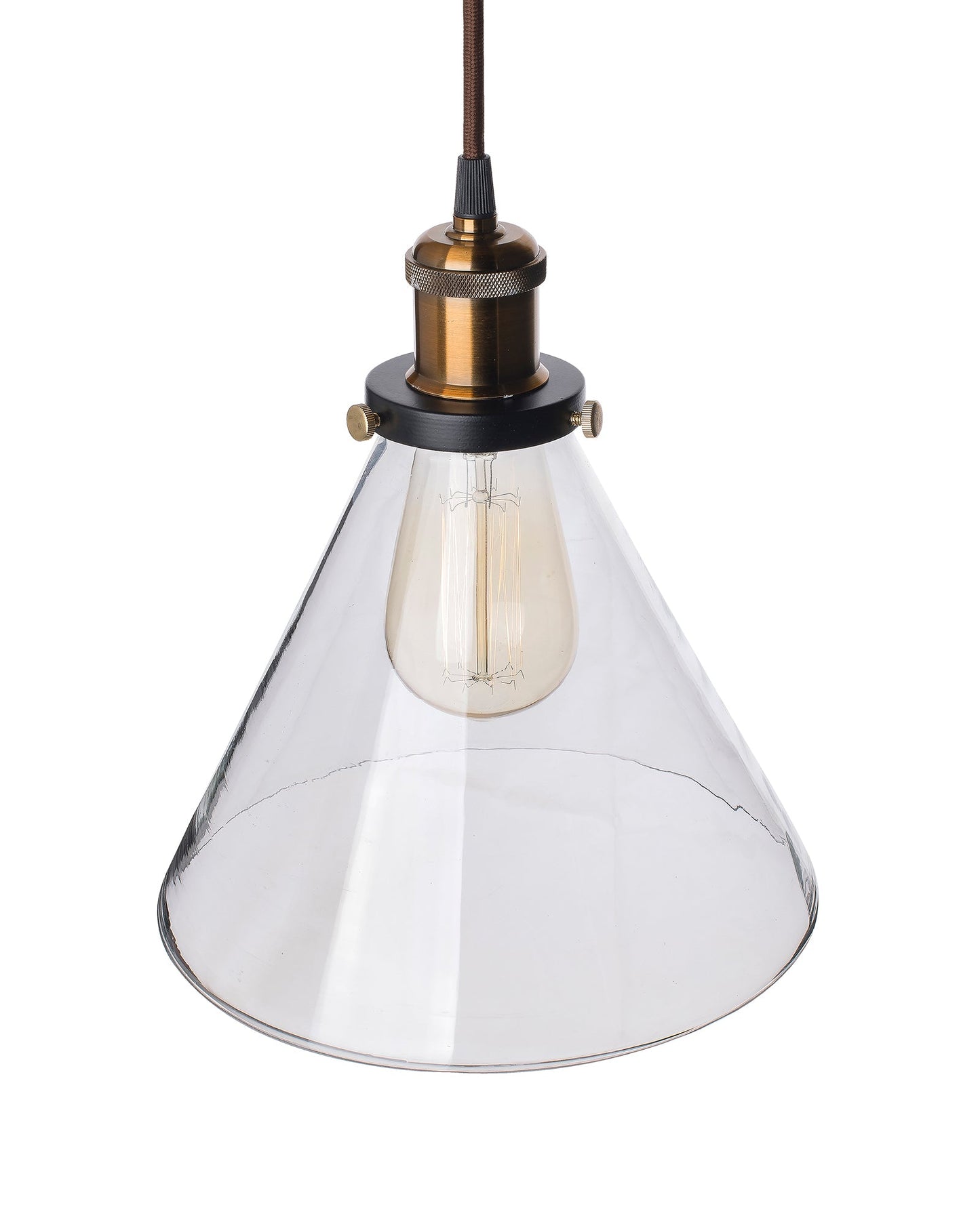 Homesake® Vintage Industrial Pendant Light, Clear Glass Shade, Cone Pendant Light, Antique Brass Finish, Retro Style Ceiling Lamp for Kitchen, Dining Room, Living Room, Bedroom (Rose Gold) (Cone)