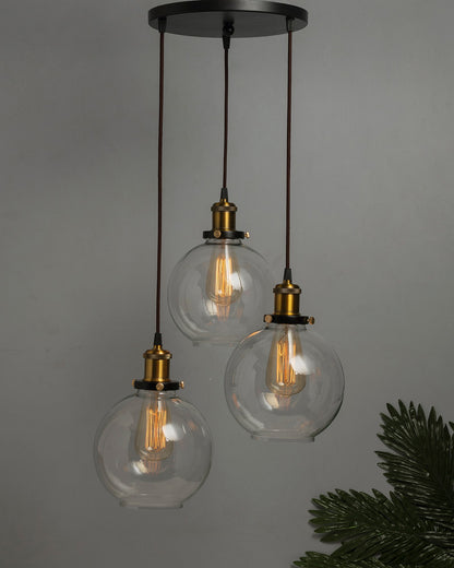 3-Lights Round Cluster Chandelier Modern Glass Globe Hanging Light, Antique Socket, E27 Holder, Kitchen Island Ceiling Light URBAN Retro