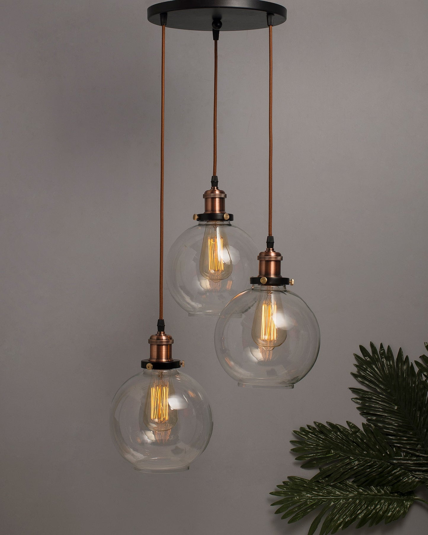 3-Lights Round Cluster Chandelier Modern Glass Globe Hanging Light, Antique Socket, E27 Holder, Kitchen Island Ceiling Light URBAN Retro