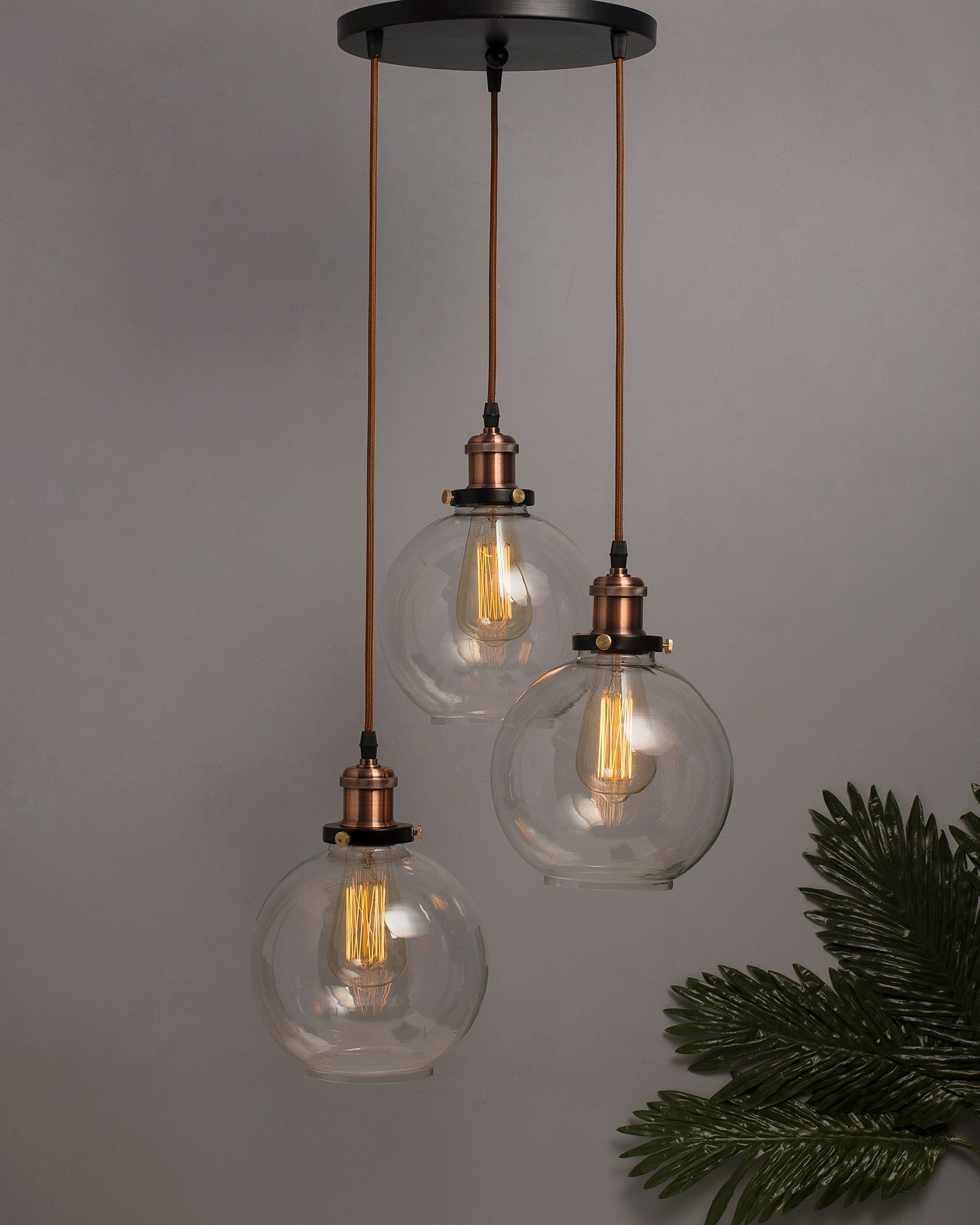 3-Lights Round Cluster Chandelier Modern Glass Globe Hanging Light, Antique Socket, E27 Holder, Kitchen Island Ceiling Light URBAN Retro
