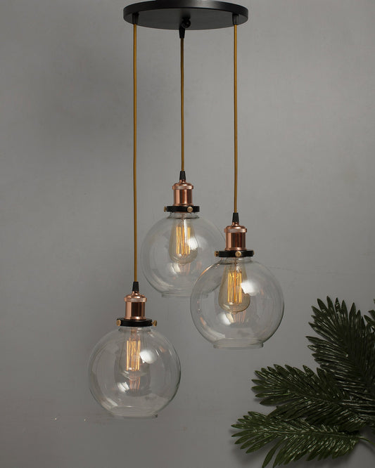 3-Lights Round Cluster Chandelier Modern Glass Globe Hanging Light, Antique Socket, E27 Holder, Kitchen Island Ceiling Light URBAN Retro