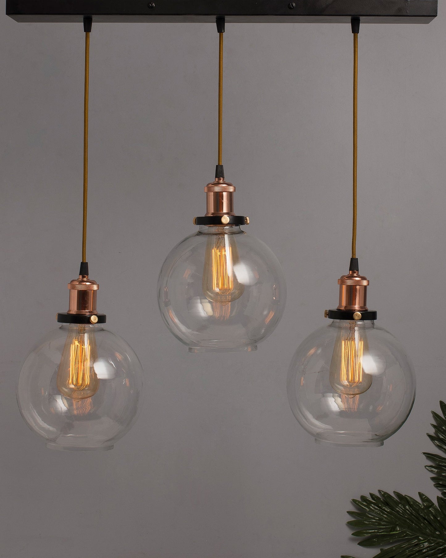 3-Lights Linear Cluster Chandelier Modern Glass Globe Hanging Light, Antique Socket, E27 Holder, Kitchen Island Ceiling Light URBAN Retro
