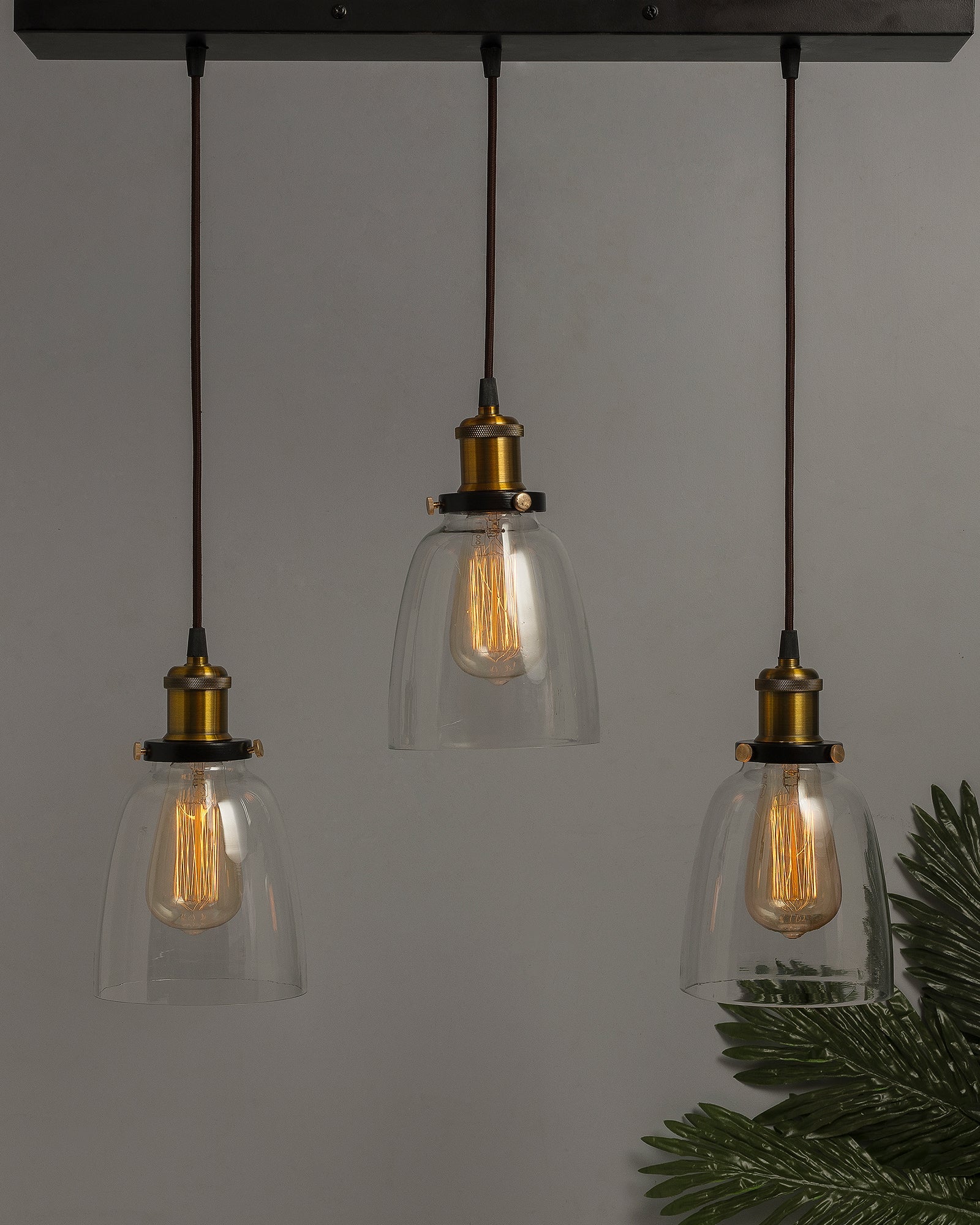3-Lights Linear Cluster Chandelier Modern Bell Glass Shade Hanging Light, Antique  Socket, E27 Holder, Decorative, Black, URBAN Retro, Nordic Style