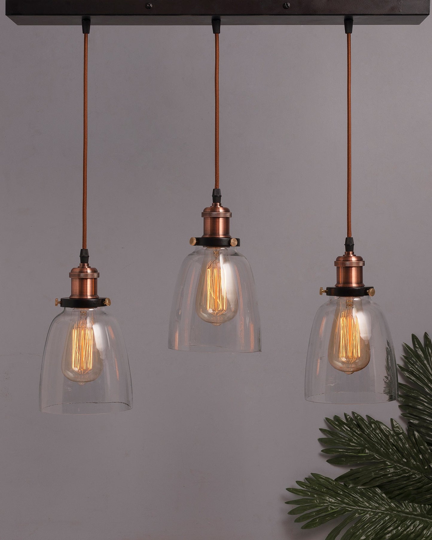 3-Lights Linear Cluster Chandelier Modern Bell Glass Shade Hanging Light, Antique  Socket, E27 Holder, Decorative, Black, URBAN Retro, Nordic Style
