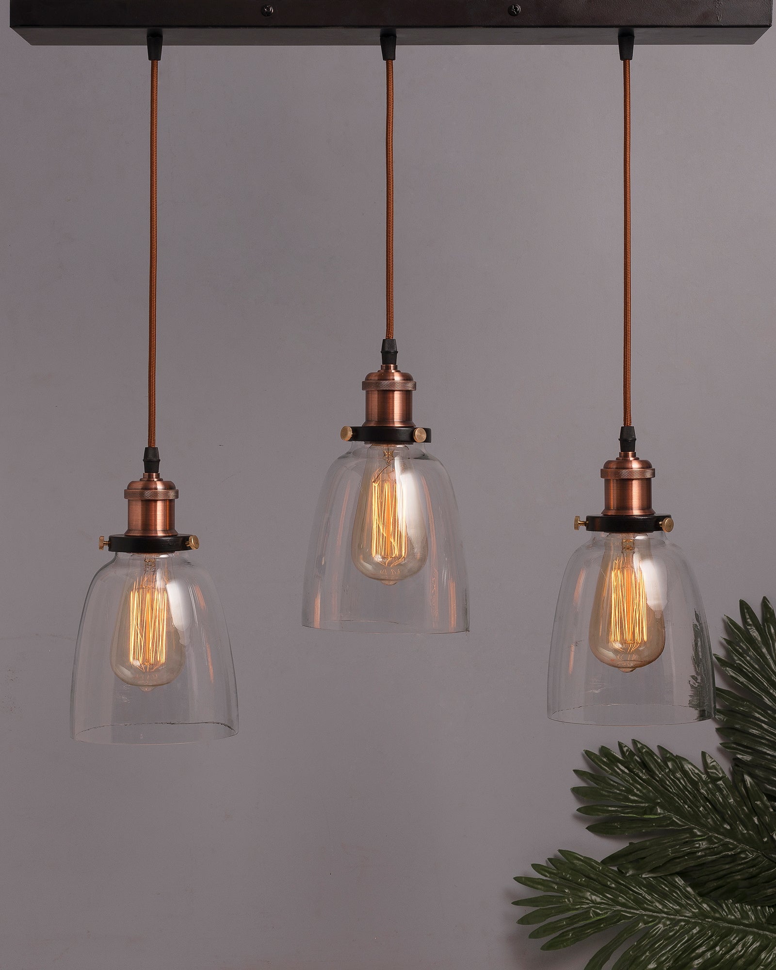3-Lights Linear Cluster Chandelier Modern Bell Glass Shade Hanging Light, Antique  Socket, E27 Holder, Decorative, Black, URBAN Retro, Nordic Style