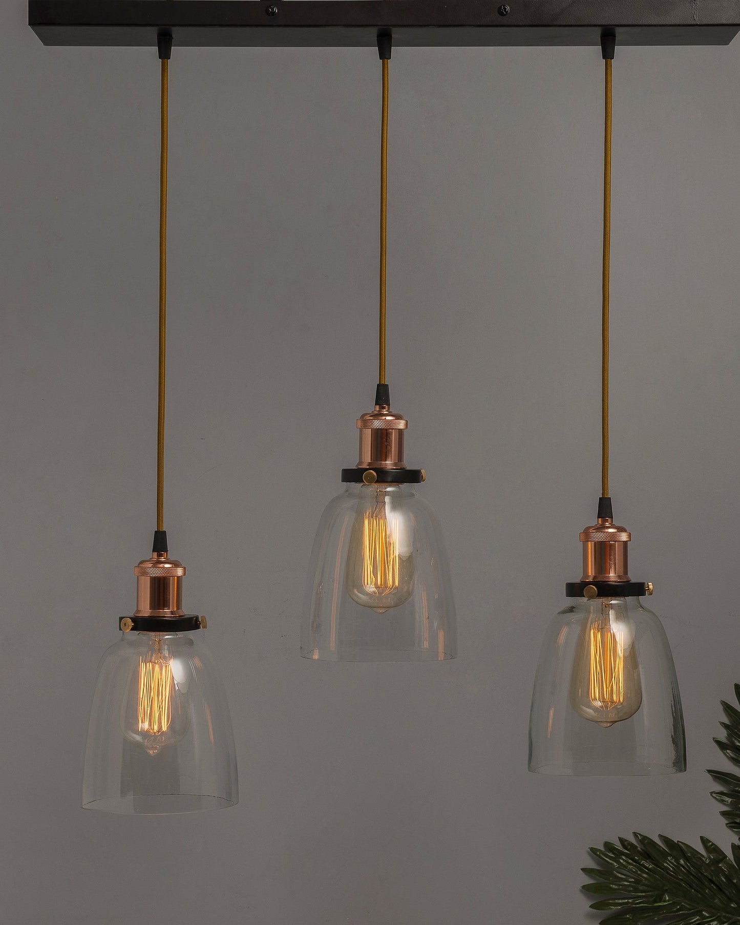 3-Lights Linear Cluster Chandelier Modern Bell Glass Shade Hanging Light, Antique  Socket, E27 Holder, Decorative, Black, URBAN Retro, Nordic Style