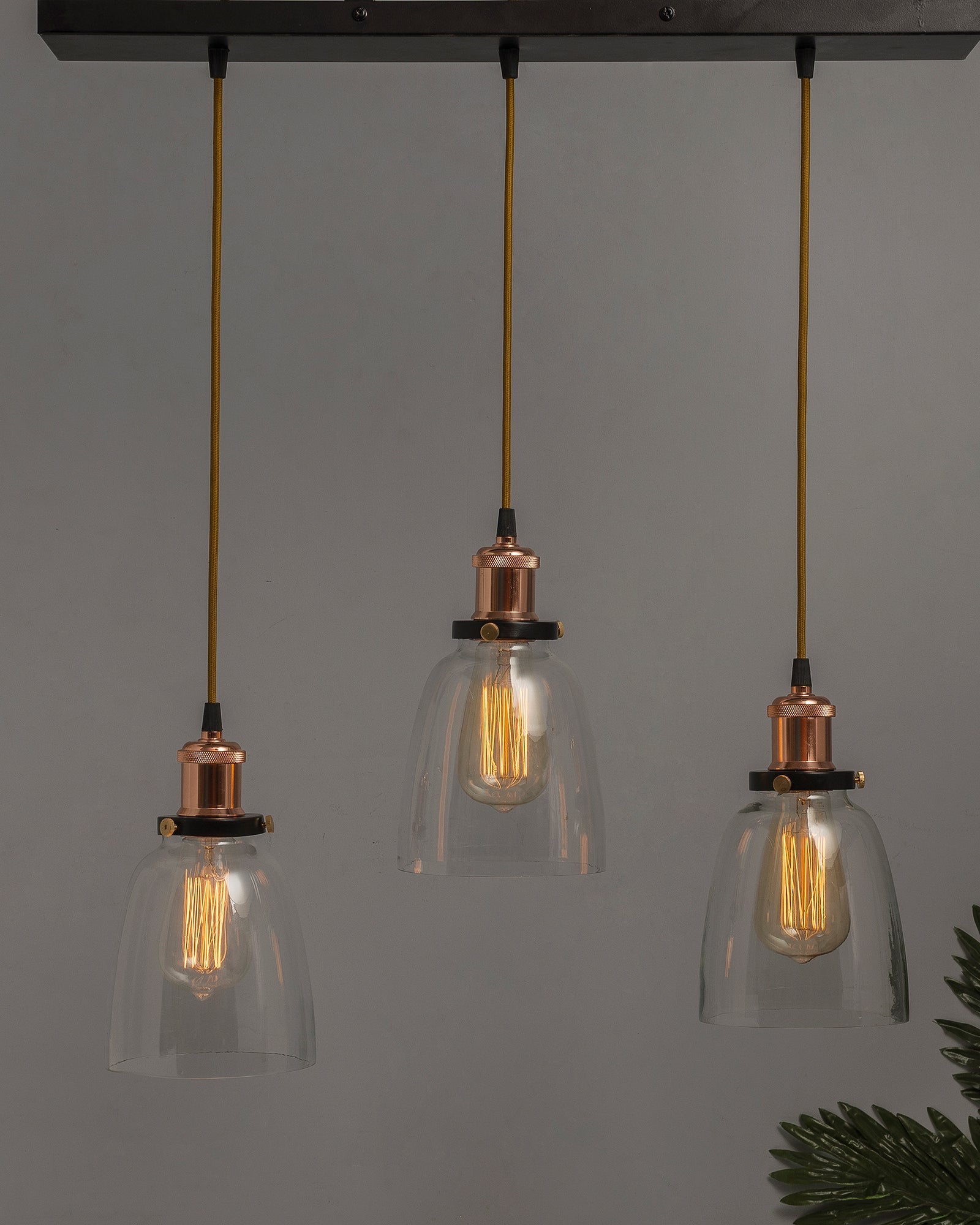 3-Lights Linear Cluster Chandelier Modern Bell Glass Shade Hanging Light, Antique  Socket, E27 Holder, Decorative, Black, URBAN Retro, Nordic Style