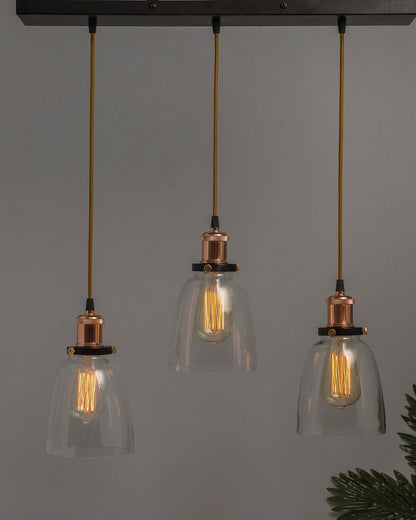 3-Lights Linear Cluster Chandelier Modern Bell Glass Shade Hanging Light, Antique  Socket, E27 Holder, Decorative, Black, URBAN Retro, Nordic Style