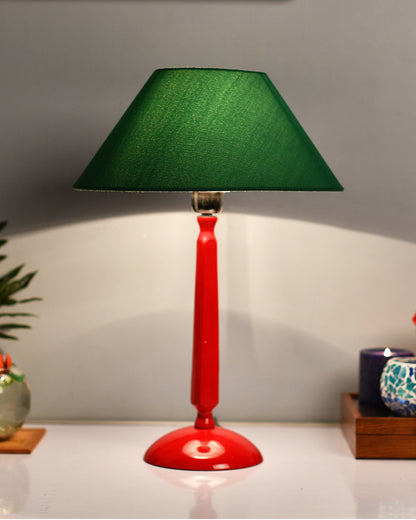 Glossy Red Cubist Aluminium Table Lamp With Cone Shade, Bedside, Living Room Study Lamp, Bulb Included