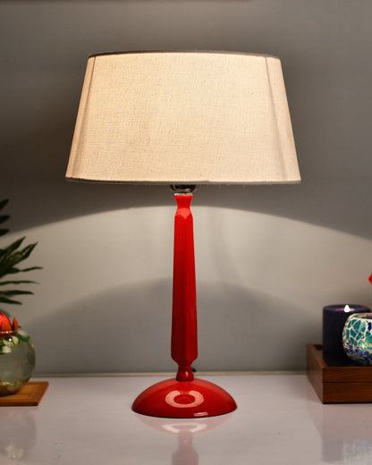 Glossy Red Cubist Aluminium Table Lamp With Cone Shade, Bedside, Living Room Study Lamp, Bulb Included