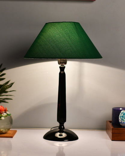 Glossy Black Cubist Aluminium Table Lamp With Cone Shade, Bedside, Living Room Study Lamp, Bulb Included