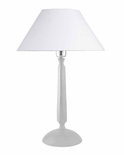 Glossy White Cubist Aluminium Table Lamp WithCone Shade, Bedside, Living Room Study Lamp, Bulb Included