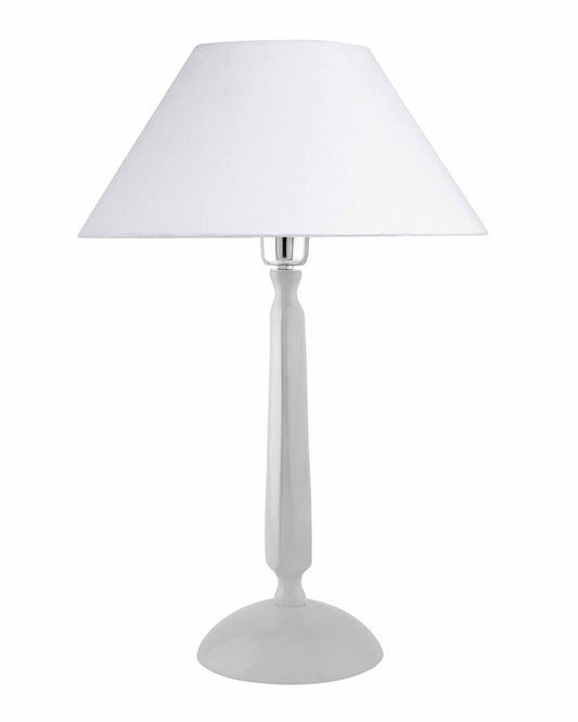 Glossy White Cubist Aluminium Table Lamp WithCone Shade, Bedside, Living Room Study Lamp, Bulb Included