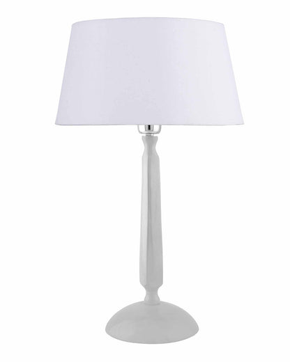 Glossy White Cubist Aluminium Table Lamp WithCone Shade, Bedside, Living Room Study Lamp, Bulb Included