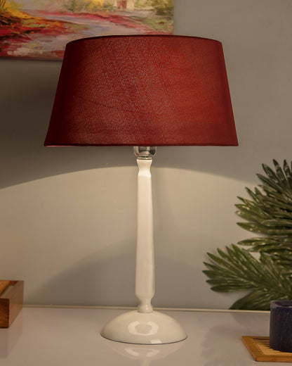 Glossy White Cubist Aluminium Table Lamp WithCone Shade, Bedside, Living Room Study Lamp, Bulb Included
