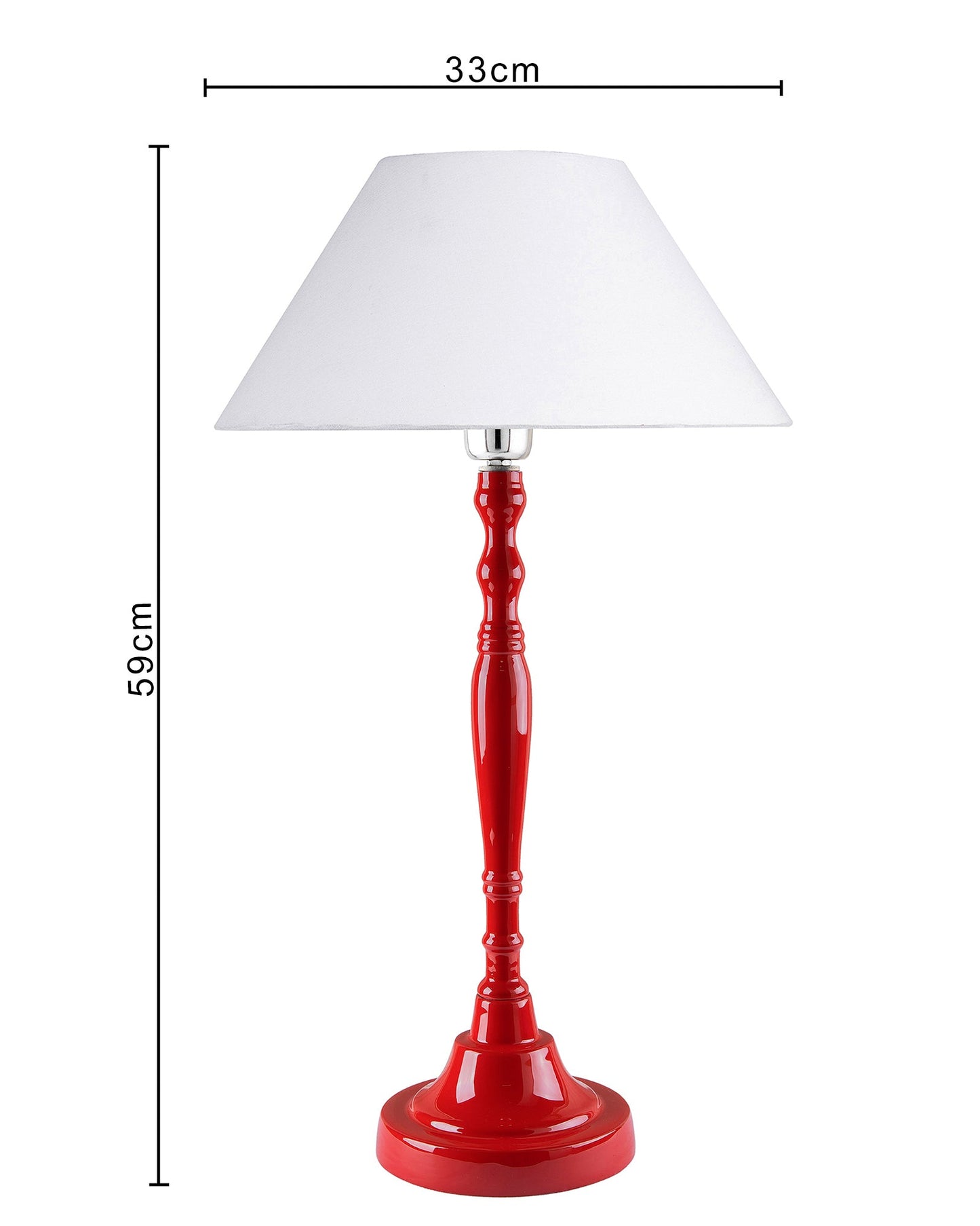 Glossy Red Imperial Aluminium Table Lamp With Cone Shade, Bedside, Living Room Study Lamp, Bulb Included