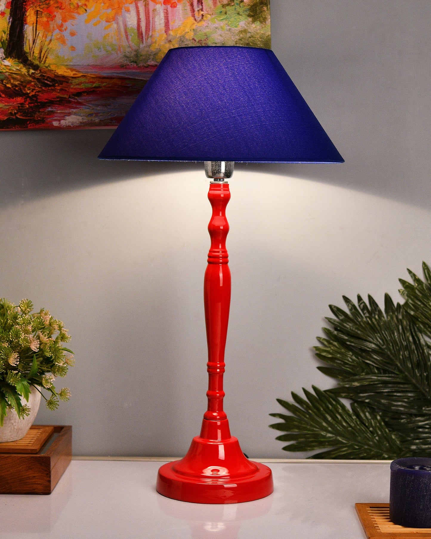 Glossy Red Imperial Aluminium Table Lamp With Cone Shade, Bedside, Living Room Study Lamp, Bulb Included