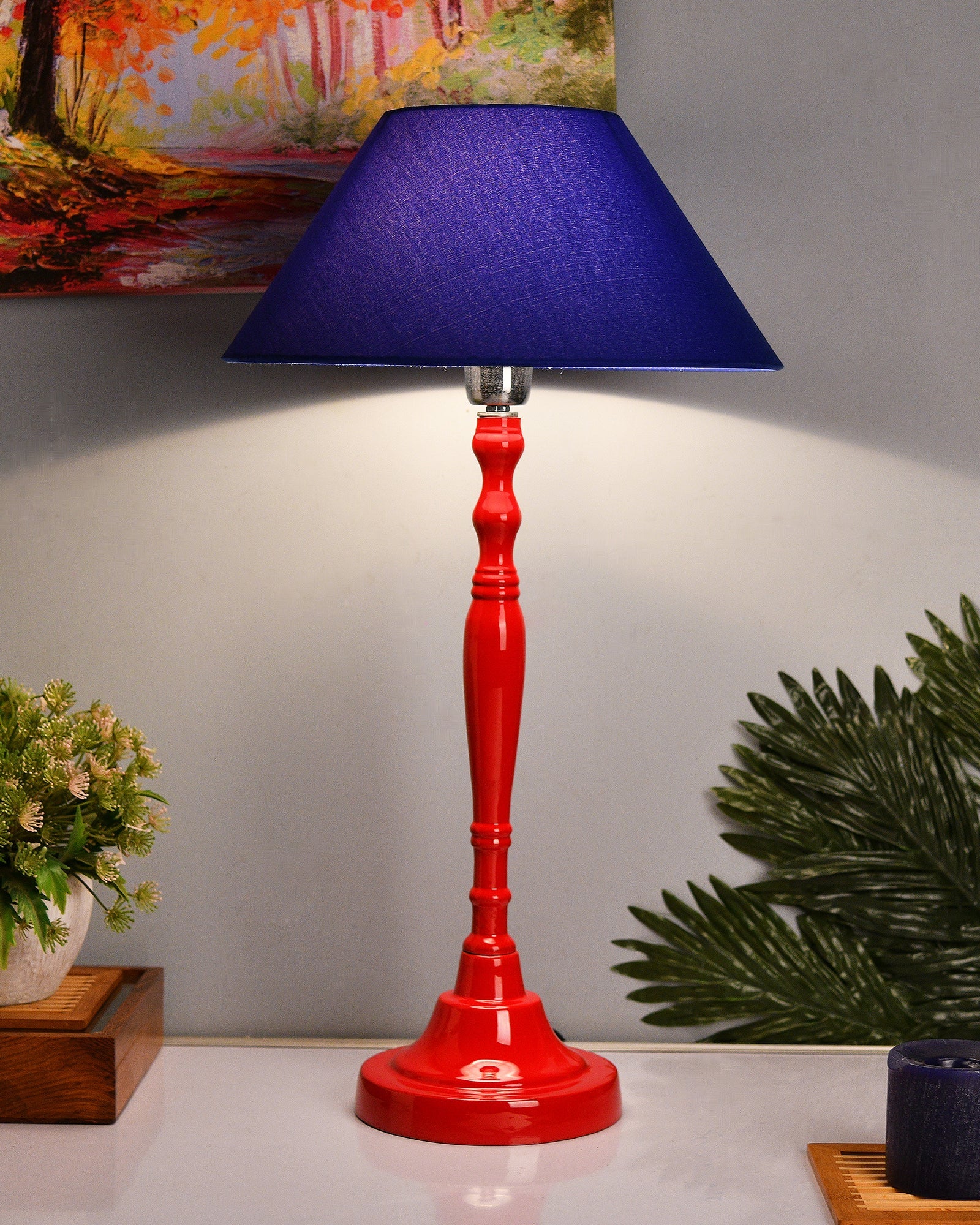 Glossy Red Imperial Aluminium Table Lamp With Cone Shade, Bedside, Living Room Study Lamp, Bulb Included