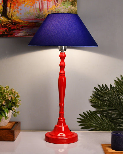Glossy Red Imperial Aluminium Table Lamp With Cone Shade, Bedside, Living Room Study Lamp, Bulb Included