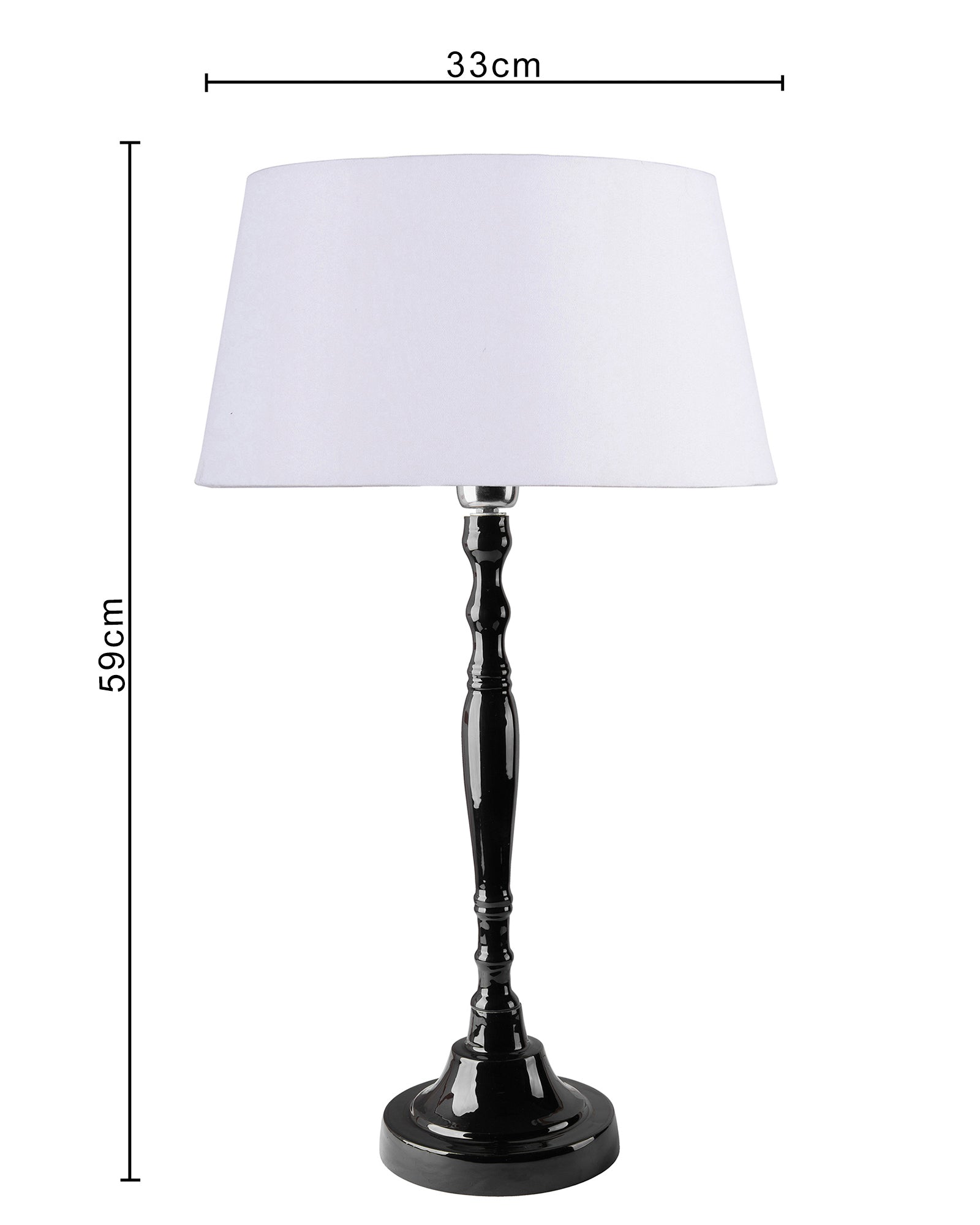 Glossy Black Imperial Aluminium Table Lamp With Cone Shade, Bedside, Living Room Study Lamp, Bulb Included