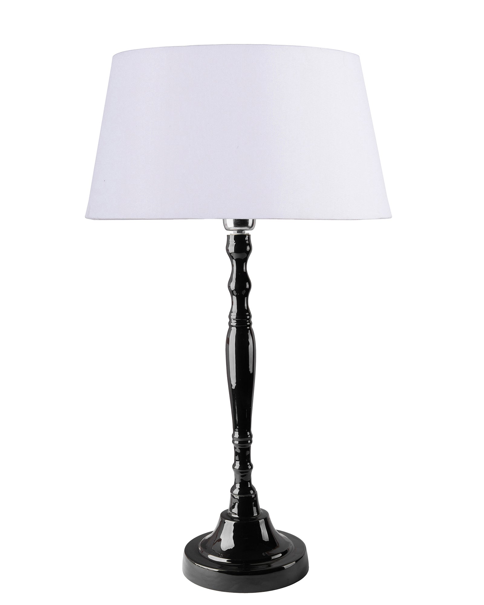 Glossy Black Imperial Aluminium Table Lamp With Cone Shade, Bedside, Living Room Study Lamp, Bulb Included