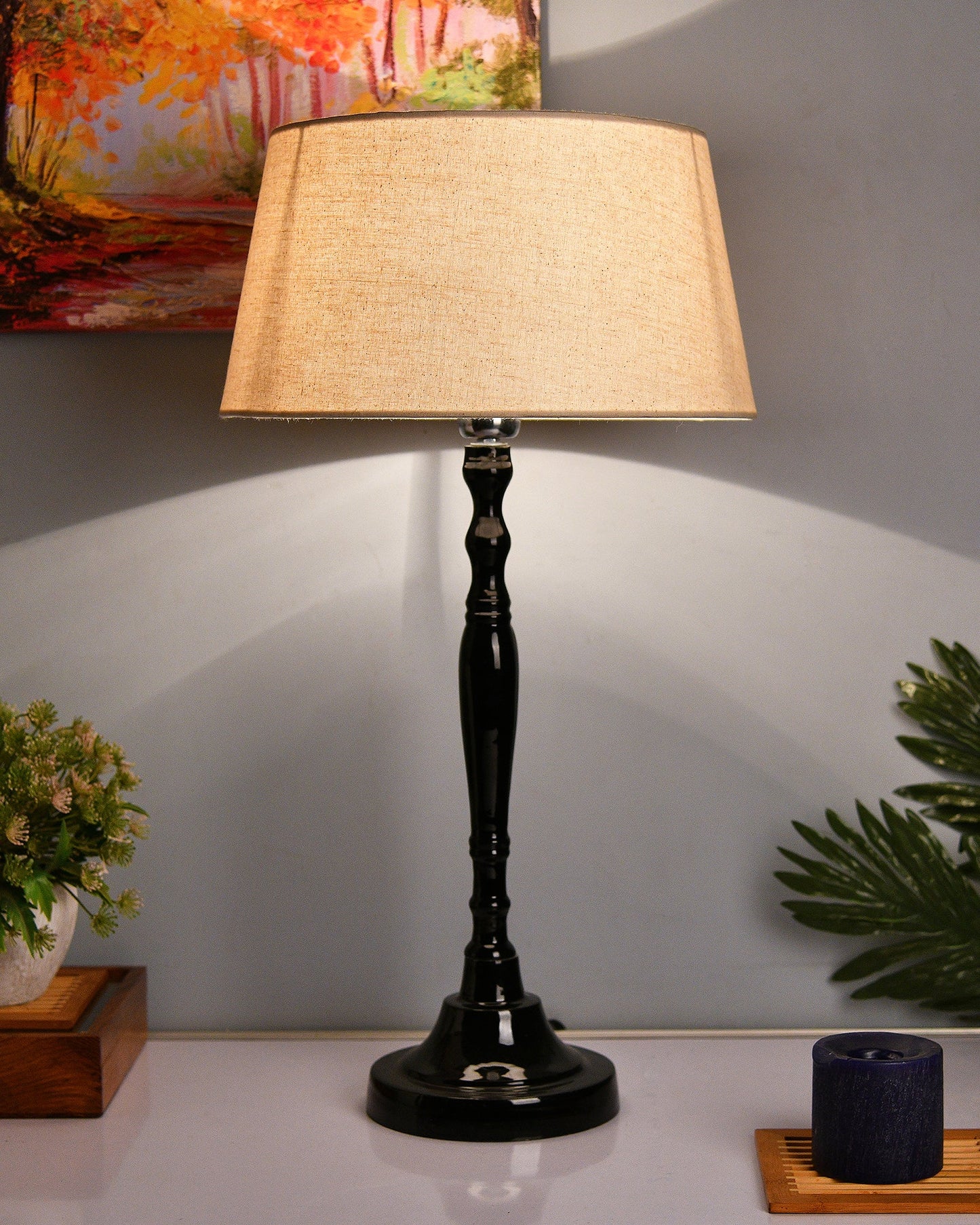 Glossy Black Imperial Aluminium Table Lamp With Cone Shade, Bedside, Living Room Study Lamp, Bulb Included