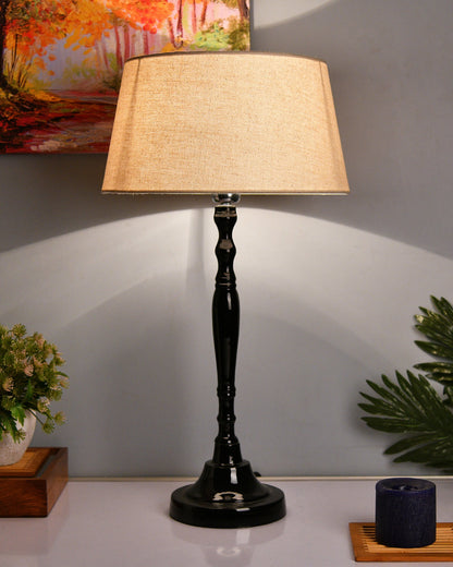 Glossy Black Imperial Aluminium Table Lamp With Cone Shade, Bedside, Living Room Study Lamp, Bulb Included