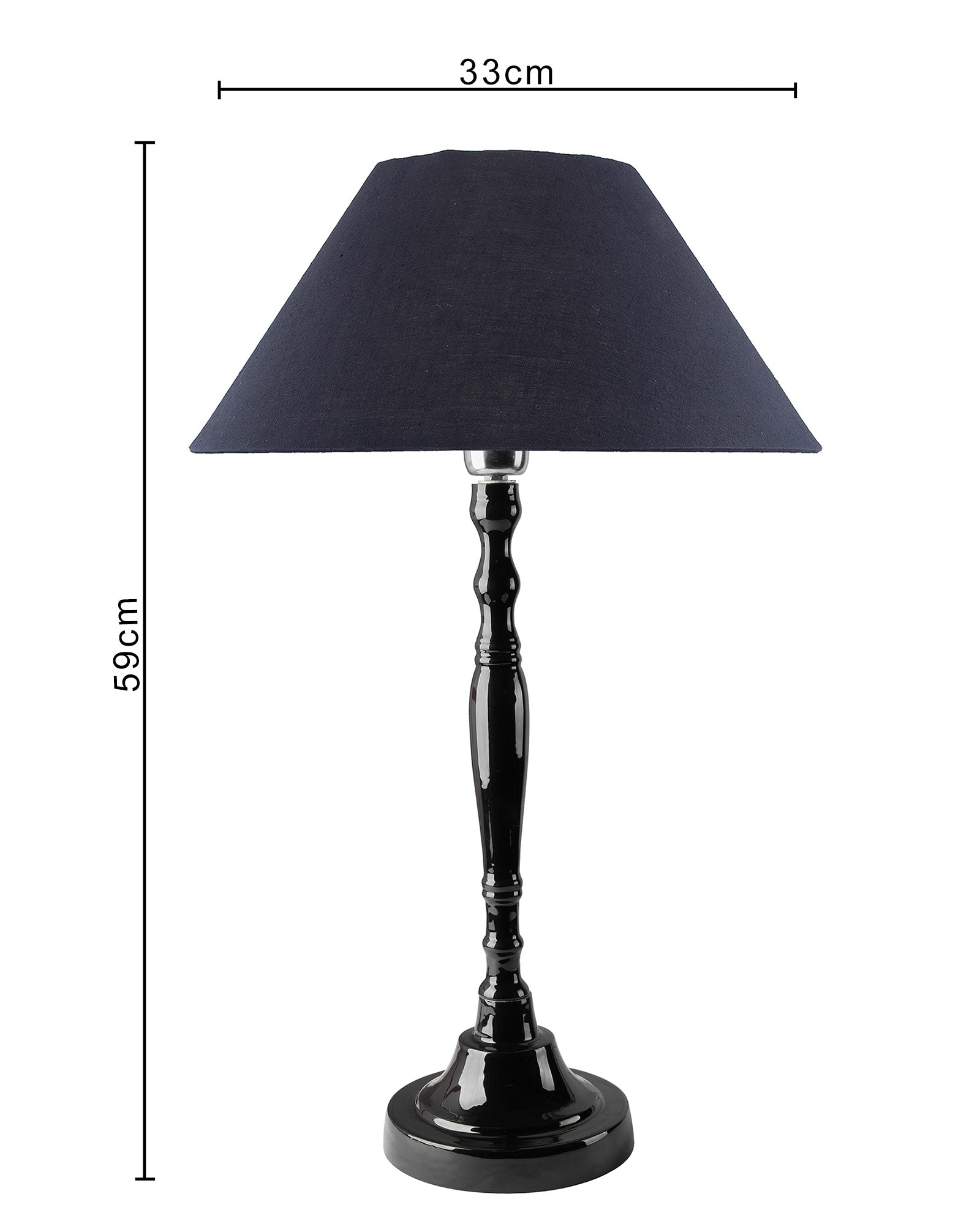 Glossy Black Imperial Aluminium Table Lamp With Cone Shade, Bedside, Living Room Study Lamp, Bulb Included
