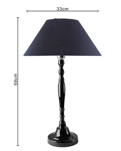 Glossy Black Imperial Aluminium Table Lamp With Cone Shade, Bedside, Living Room Study Lamp, Bulb Included