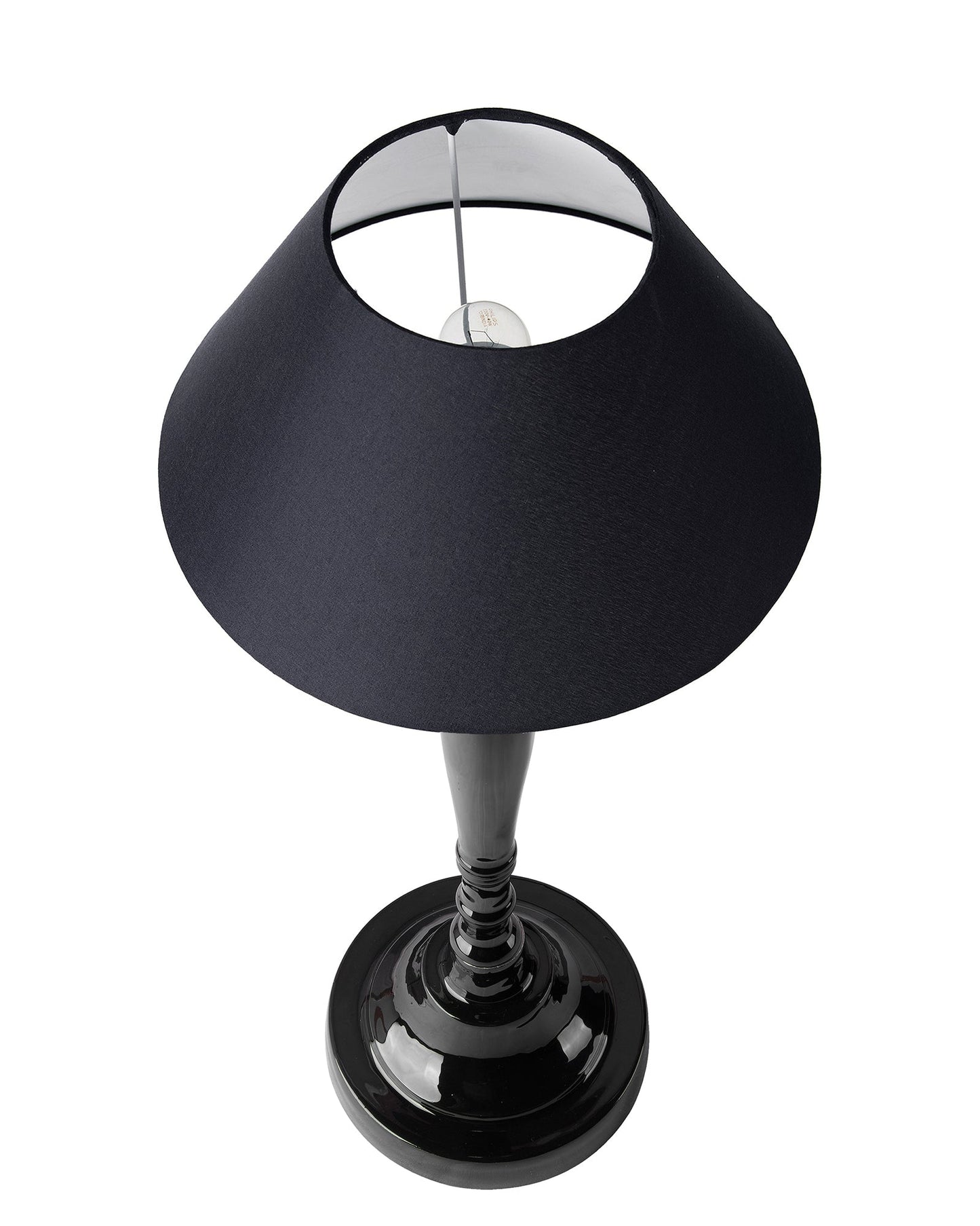 Glossy Black Imperial Aluminium Table Lamp With Cone Shade, Bedside, Living Room Study Lamp, Bulb Included