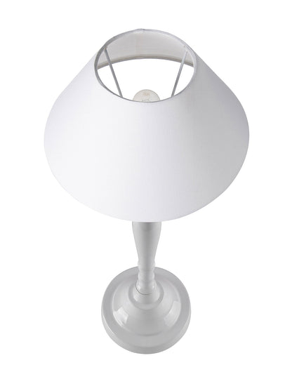Glossy White Imperial Aluminium Table Lamp With Cone Shade, Bedside, Living Room Study Lamp, Bulb Included