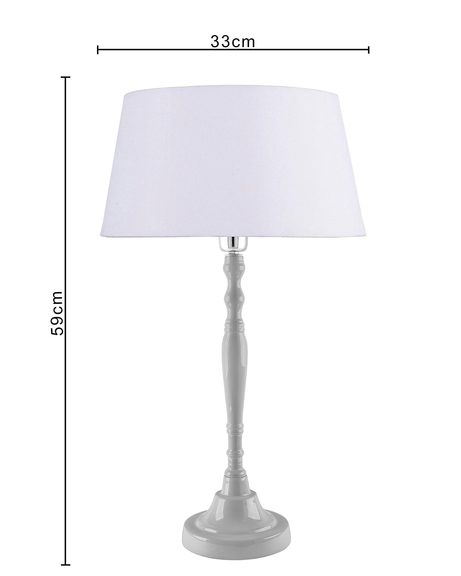 Glossy White Imperial Aluminium Table Lamp With Cone Shade, Bedside, Living Room Study Lamp, Bulb Included