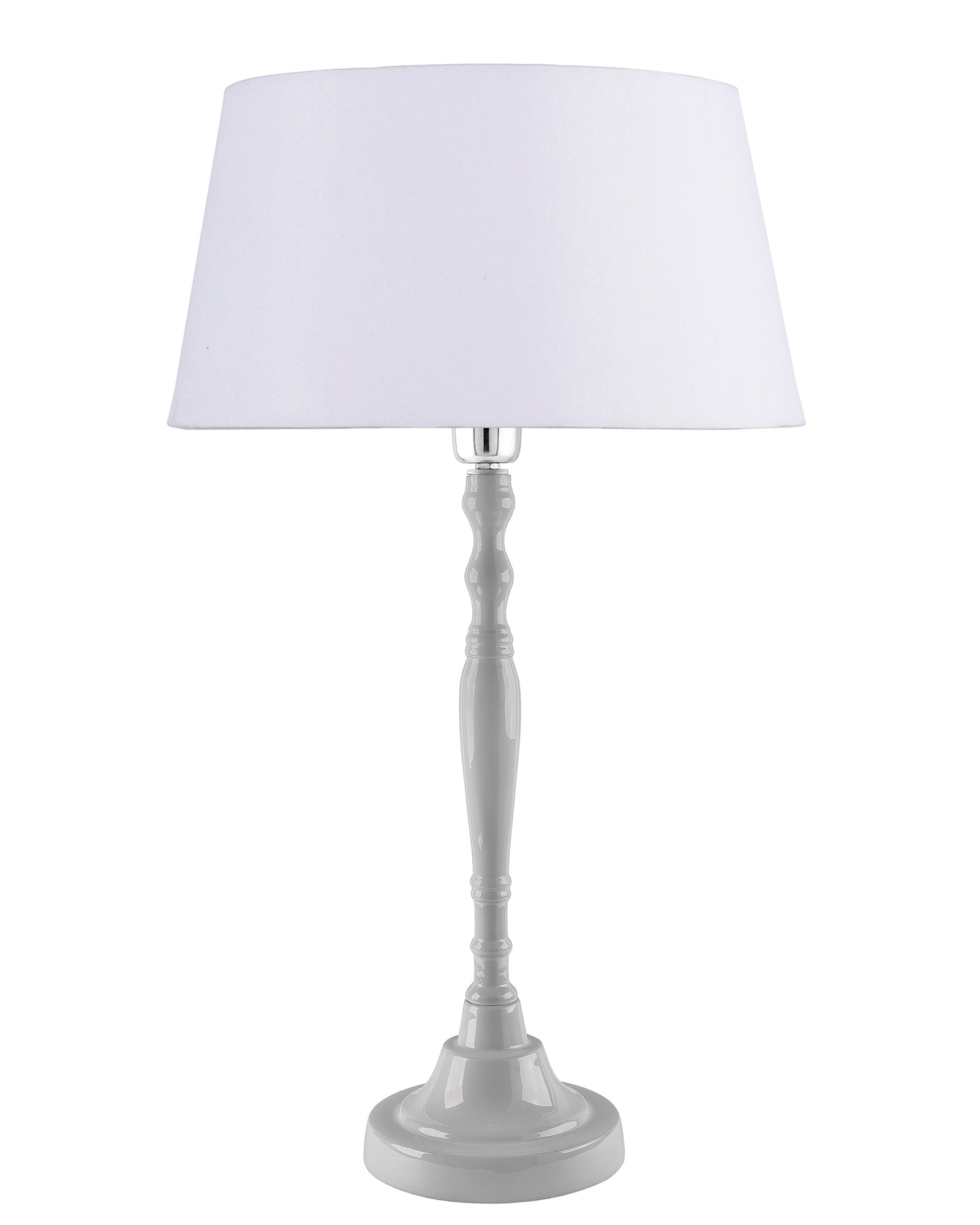 Glossy White Imperial Aluminium Table Lamp With Cone Shade, Bedside, Living Room Study Lamp, Bulb Included