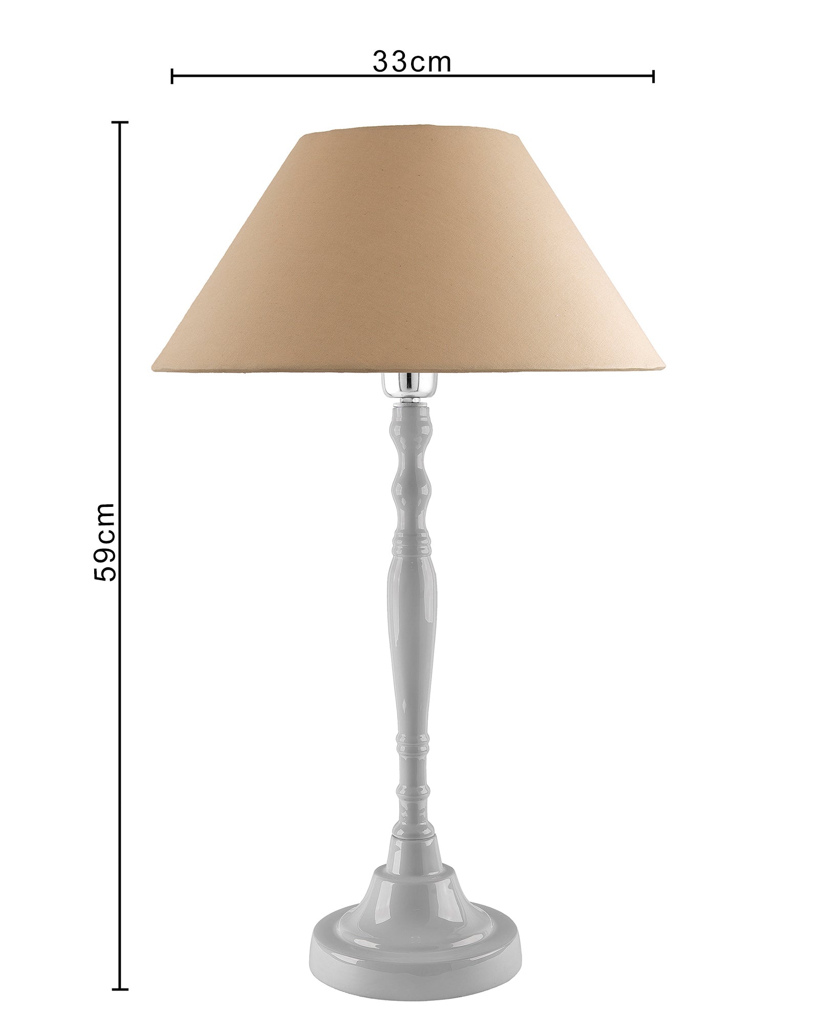 Glossy White Imperial Aluminium Table Lamp With Cone Shade, Bedside, Living Room Study Lamp, Bulb Included