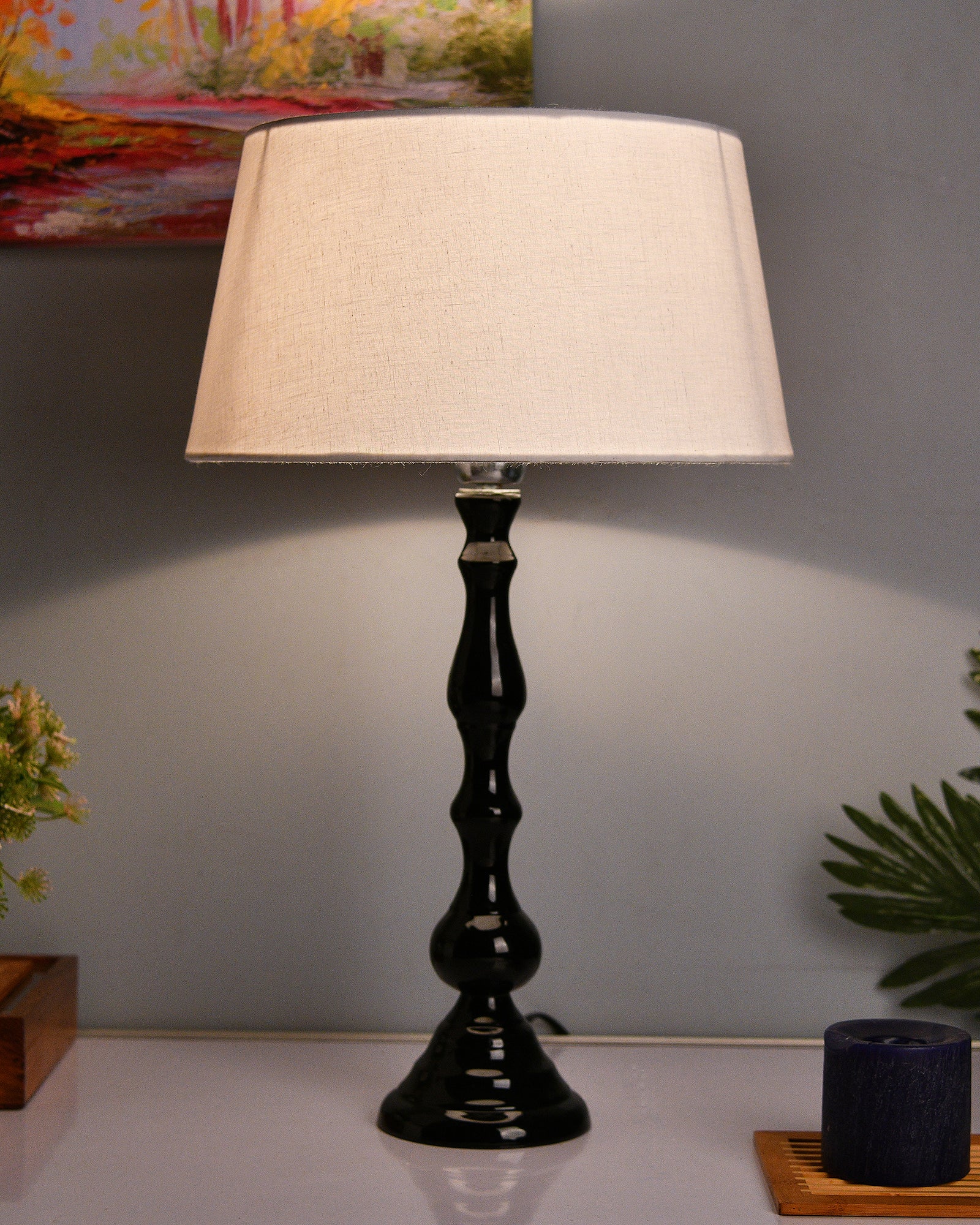 Glossy Black Teardrop Aluminium Table Lamp With Cone Shade, Bedside, Living Room Study Lamp, Bulb Included