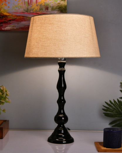 Glossy Black Teardrop Aluminium Table Lamp With Cone Shade, Bedside, Living Room Study Lamp, Bulb Included