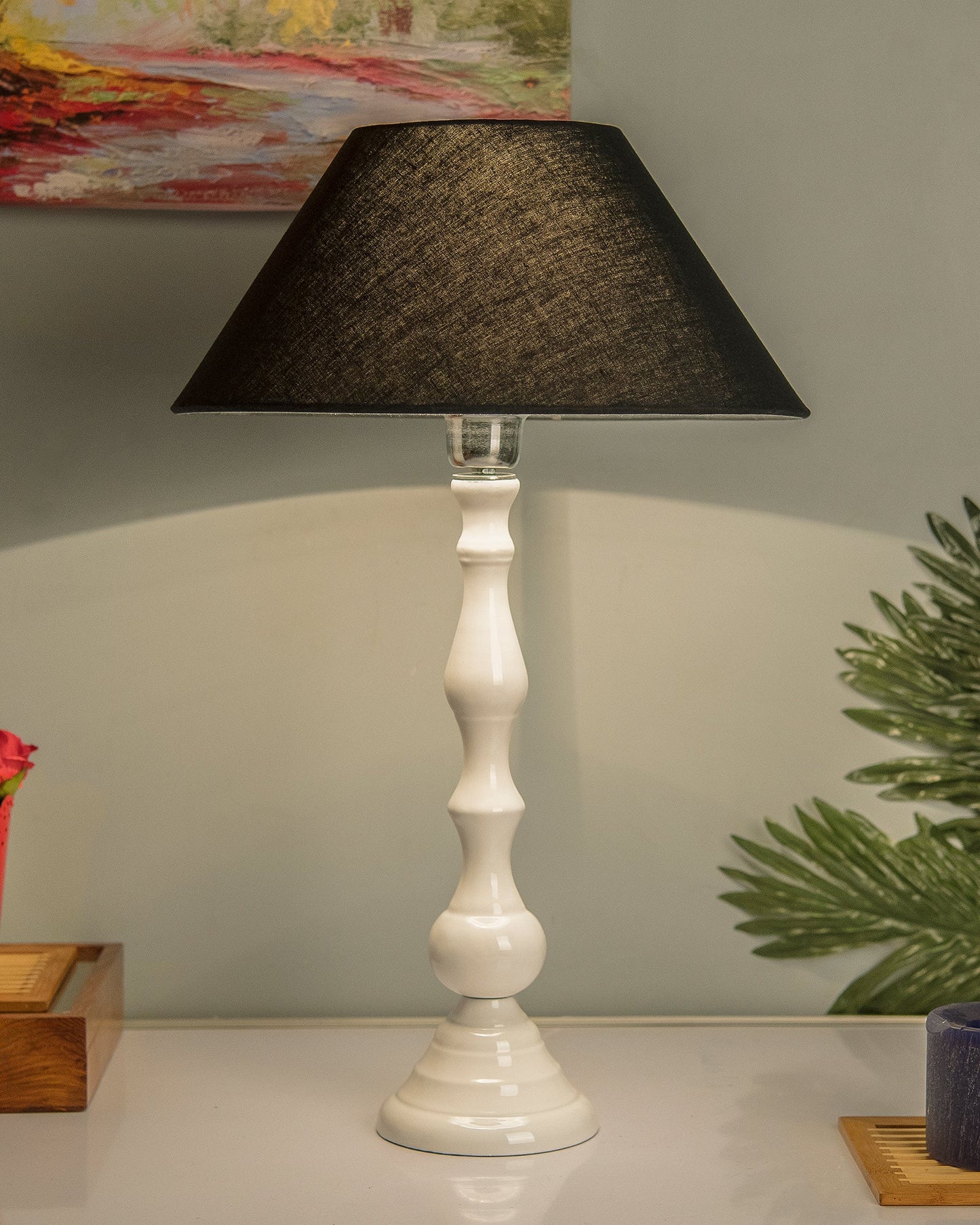 Glossy Black Teardrop Aluminium Table Lamp With Cone Shade, Bedside, Living Room Study Lamp, Bulb Included