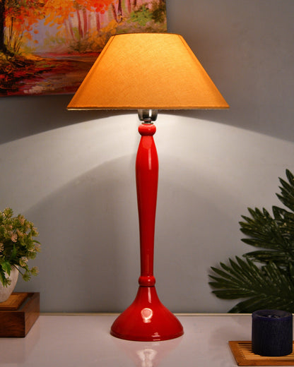 Glossy Red Royal Ovoid Aluminium Table Lamp With Cone Shade, Bedside, Living Room Study Lamp, Bulb Included