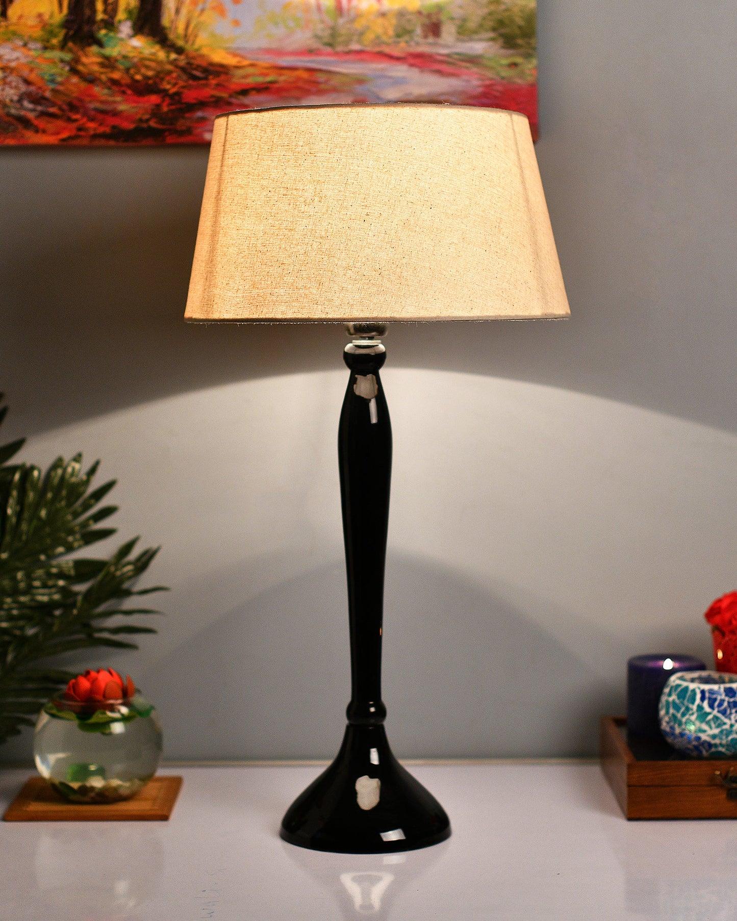 Glossy Red Royal Ovoid Aluminium Table Lamp With Cone Shade, Bedside, Living Room Study Lamp, Bulb Included