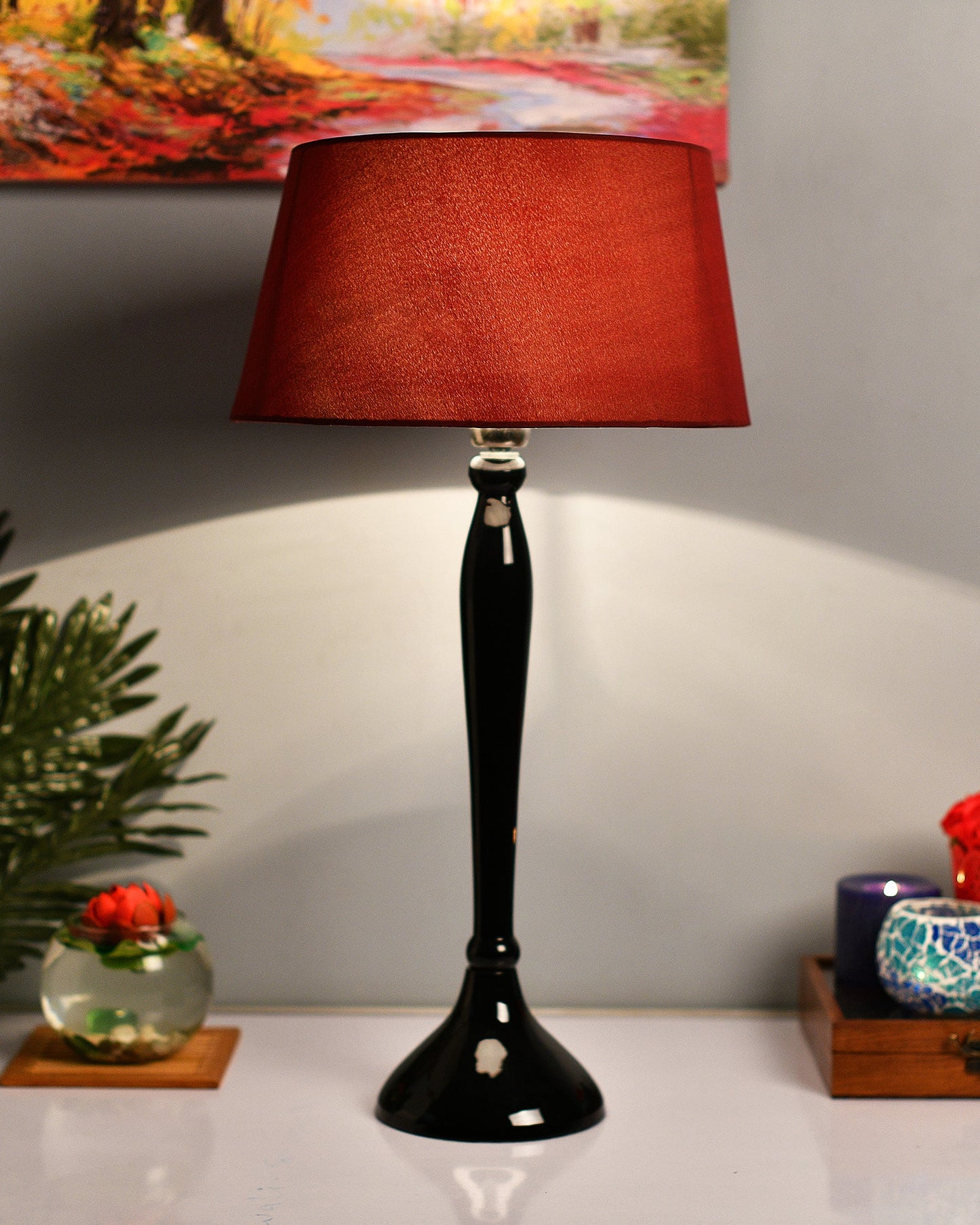 Glossy Red Royal Ovoid Aluminium Table Lamp With Cone Shade, Bedside, Living Room Study Lamp, Bulb Included