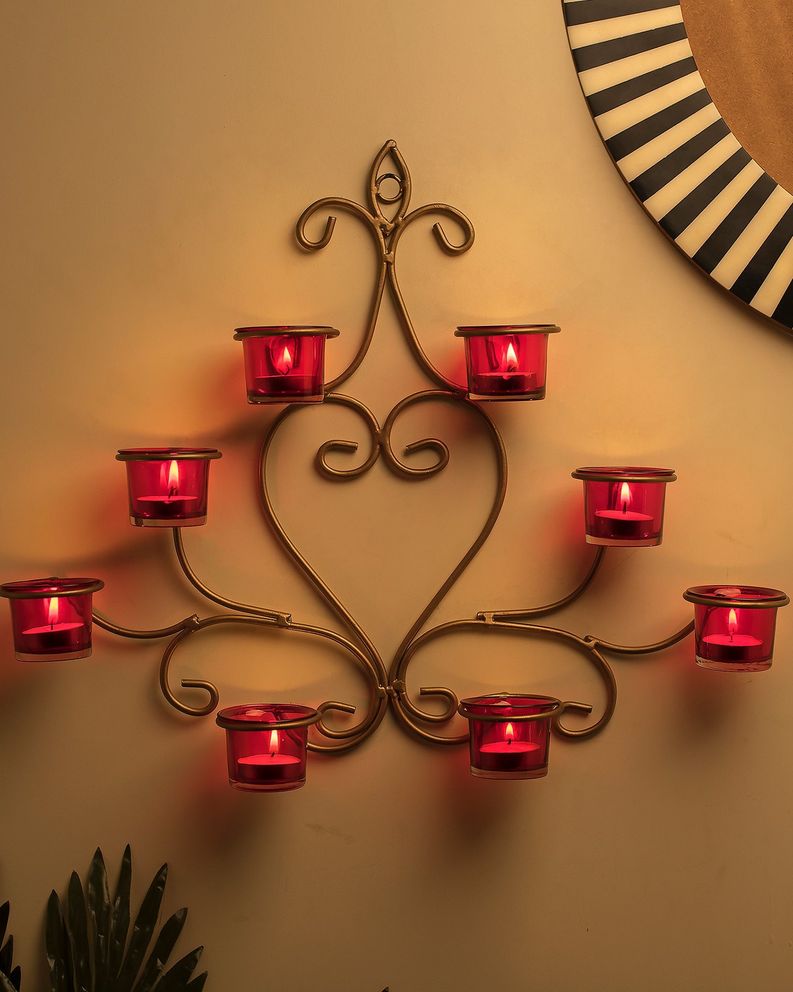 8-Votive Chic Golden Iron Wall Sconce Candle Holder, Candle Tealight Holder,Wall art