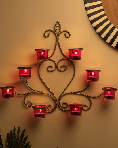8-Votive Chic Golden Iron Wall Sconce Candle Holder, Candle Tealight Holder,Wall art