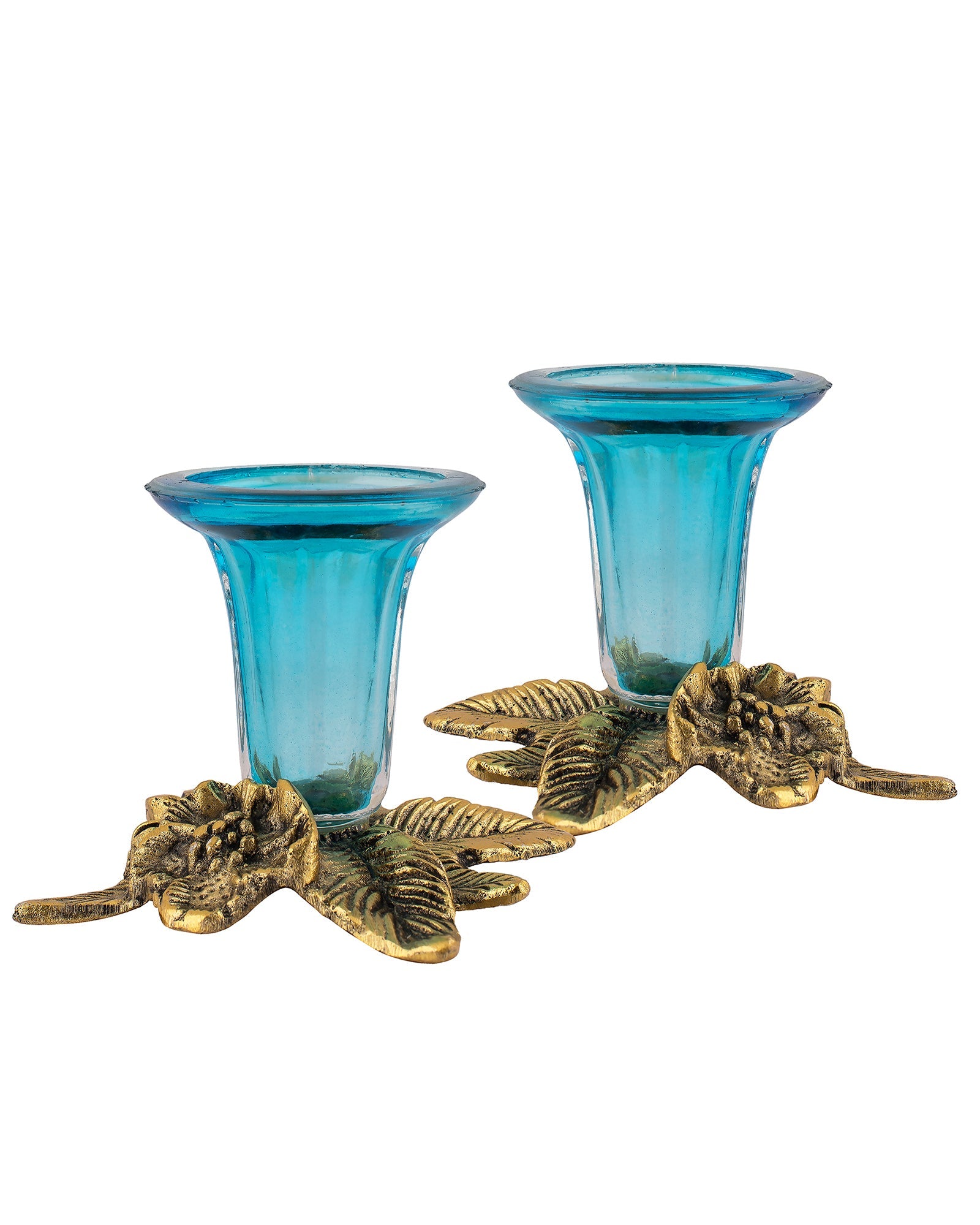 Antique Gold Candle Stand Grapevine, Diya Holder, Set of Two