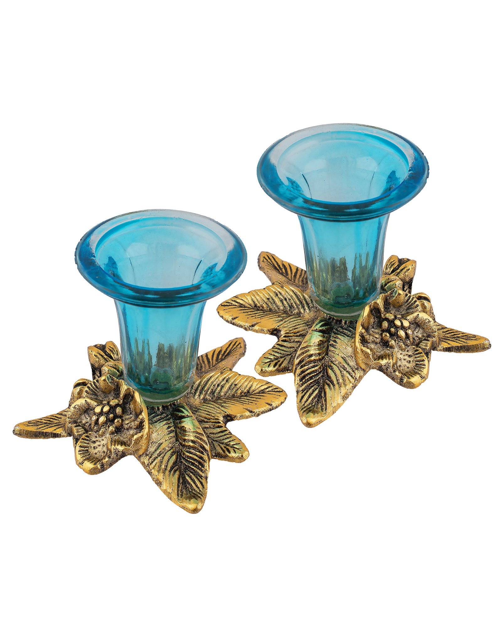 Antique Gold Candle Stand Grapevine, Diya Holder, Set of Two