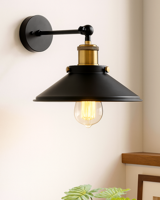Edison Cone Shade Wall Lamp, Vintage Industrial Loft, E27 Holder, Decorative, Swing Wall Light