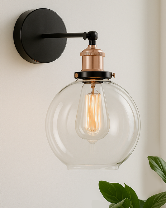 Edison Industrial Glass Globe Wall Lamp, Vintage Industrial Loft, E27 Holder, Decorative, Swing Wall Light, Filament/LED