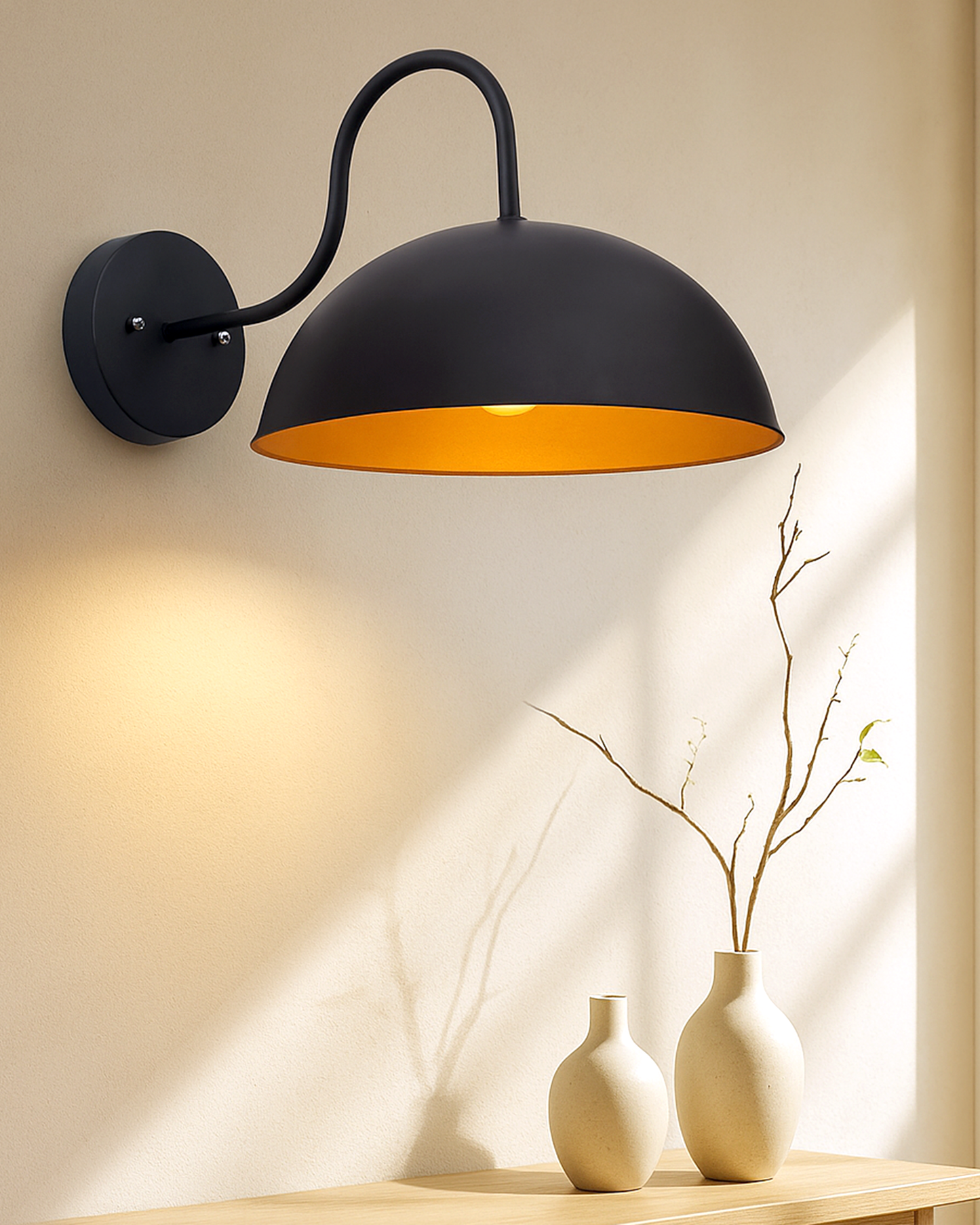 Metallic Pendant 8" Wall Sconce Gooseneck Retro Wall Light Fixtures for Bedroom Nightstand, Barn Warehouse
